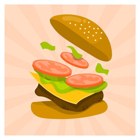 Flat Burger Splash Summer Food Vector Illustration 556319 Vector Art At