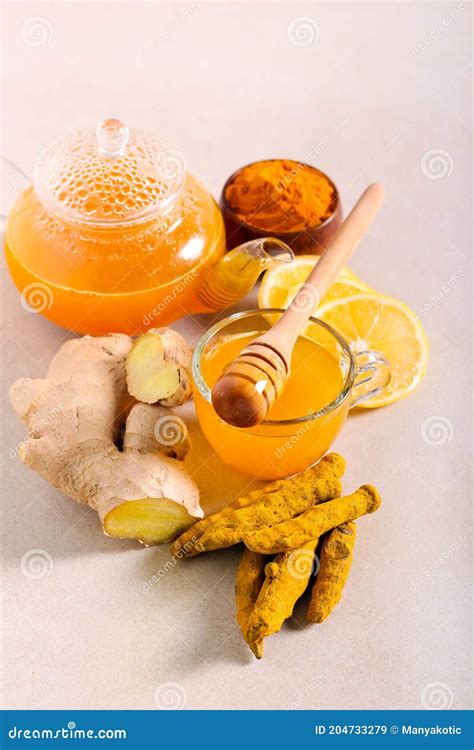 Turmeric And Ginger Honey And Lemon Tea Stock Image Image Of