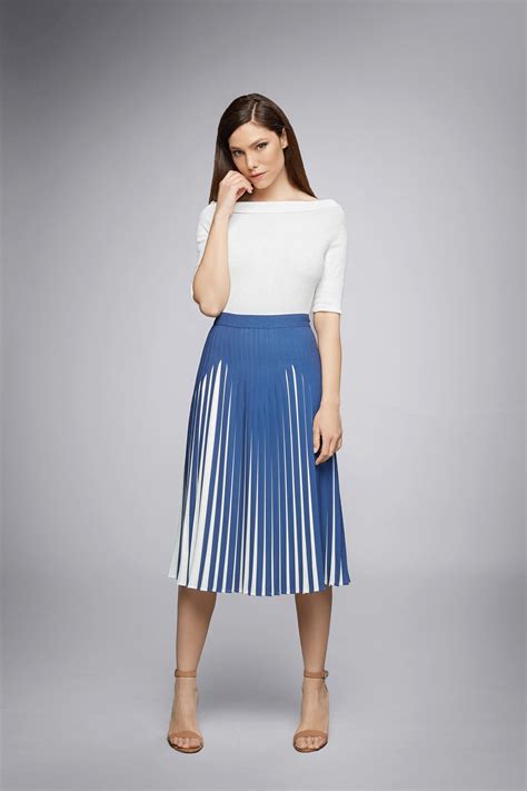 Azure Blue Pleated Two Tone Midi Skirt Midi Skirt Pleated Fashion