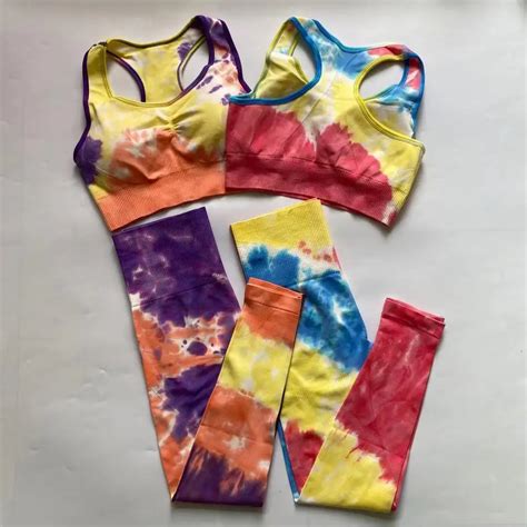 Women Exercise Outfits Tie Dye Fitness Yoga Suits High Waist Stretch