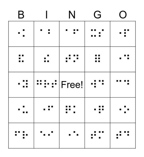 Braille Bingo Card