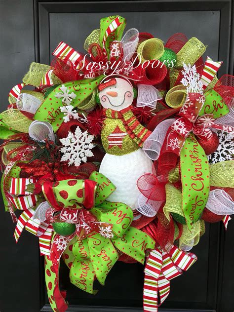 Snowman Wreath Christmas Wreath For Front Door Deco Mesh Christmas