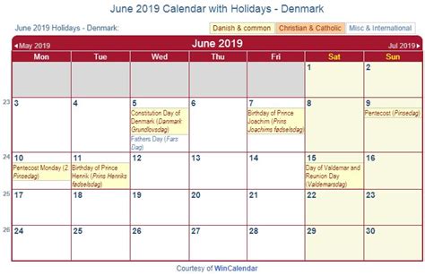 June 2019 Calendar With Holidays Denmark June 2019 Calendar 2019