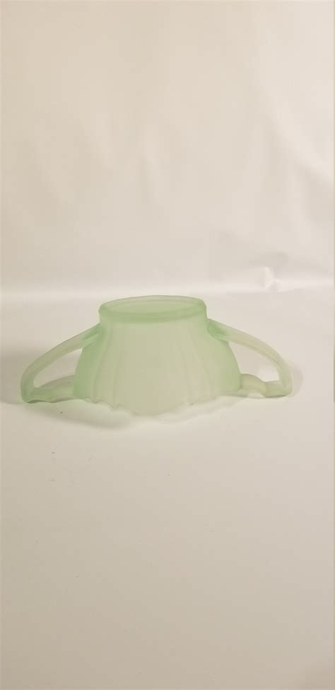 Vintage Double Handle Uranium Vaseline Glass Green Satin Dish Etsy