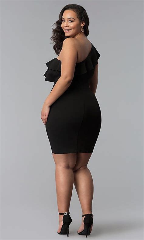 Plus Size One Shoulder Short Black Party Dress Black Party Dresses