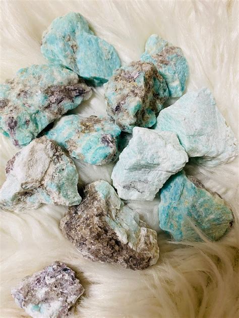 Raw Amazonite With Smokey Quartz Stones Rough Amazonite Etsy