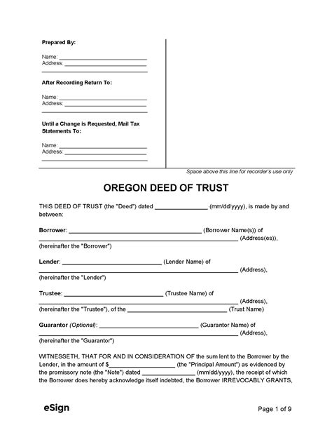 Free Oregon Deed Of Trust Form Pdf Word