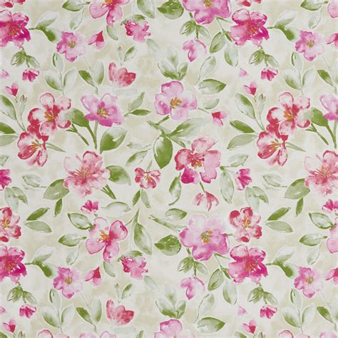 Light Green And Pink Contemporary Painted Tropical Flower Print Linen