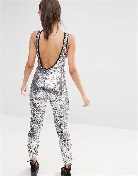 Jaded London Low Back Unitard Jumpsuit In All Over Sequins At