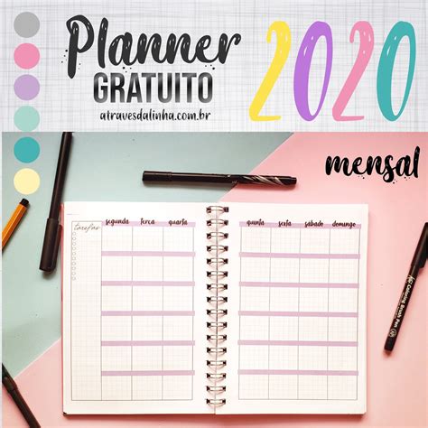 Planner 2020 #4: Mensal gratuito para download - Atraves da linha