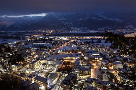 Vaduz, Liechtenstein Top View at Night Stock Image - Image of europe ...