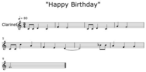 Happy Birthday Sheet Music For Clarinet