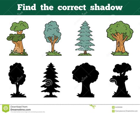 Find the Correct Shadow: Trees Stock Vector - Illustration of preschool ...