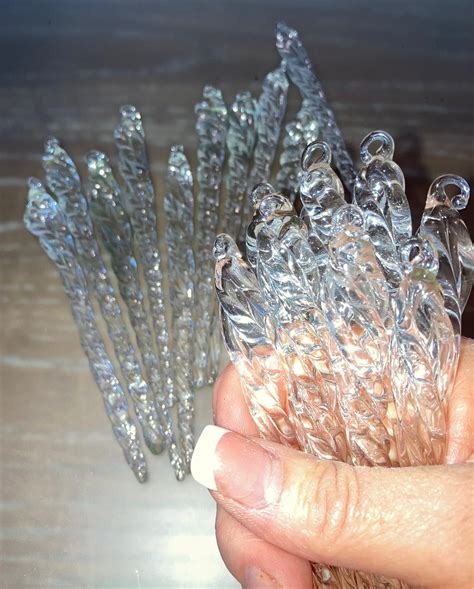 18 Glass Icicle Ornaments 5 1 2 Clear Glass Icicles 5 Etsy