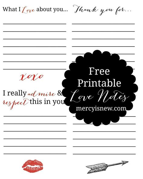 Free Printable Love Notes For Valentines Day Or Any Special Occasion