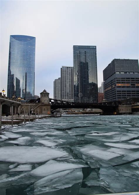 Ice Chunks On A Frozen Chicago River In January Stock Photo Image Of