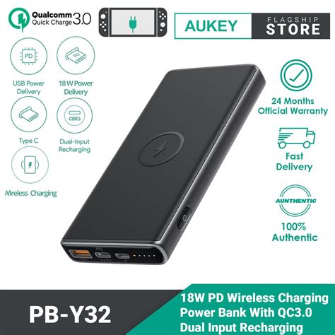 Aukey Pb Y32 Pd Qc 30 Power Bank With Wireless Charging 18w10000mah