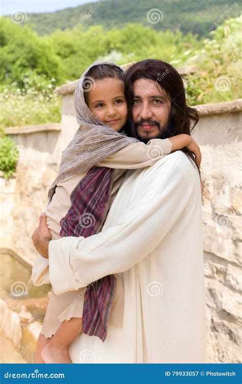 Jesus Holding A Little Girl Stock Image Image Of Outdoors Hugging
