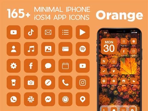 Ios Orange App Icons 230 Autumn Minimal Ios 14 Modern Icon Etsy App