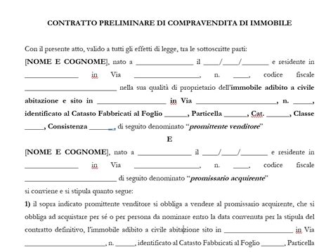 MODELLO Contratto Preliminare Di Vendita Di Immobile Avv Cosimo