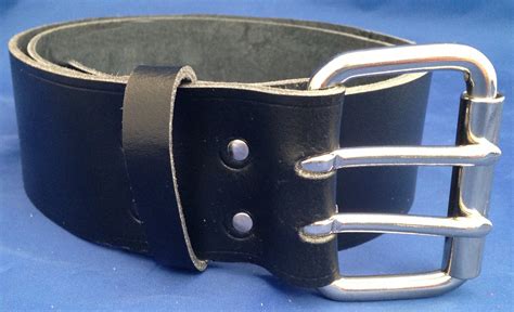 Black Leather Belt 2 Prongs 2 Inch Wide Handmade 100 Real Leather