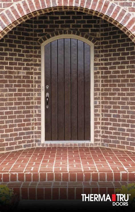 Arched Full Plank Stained Fiberglass Entry Door By Therma Tru