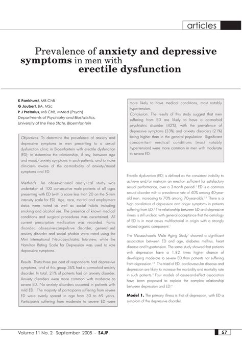 Pdf Prevalence Of Anxiety And Depressive Symptoms In Men With