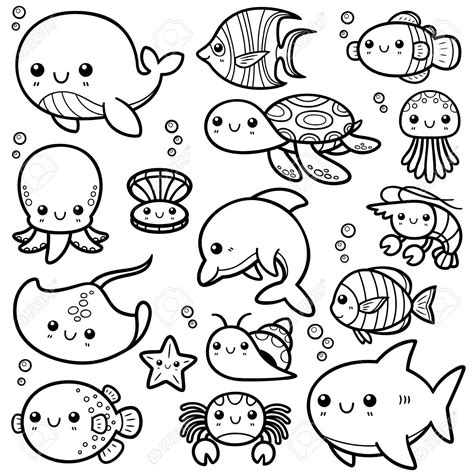 Ilustración Vectorial De Los Animales De Mar De Dibujos Animados