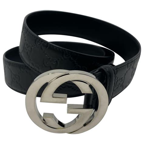 Gucci Igg Gucci Interlocking Signature Buckle Belt Black Leather Ref