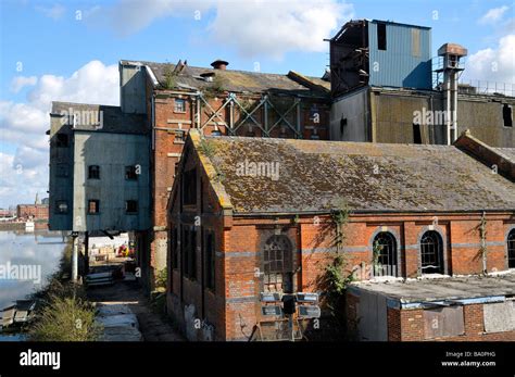 Derelict Industrial Buildings Quay Side Of Gloucester Docks Set For