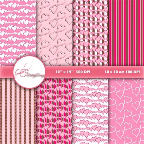 Valentine Day Digital Papers Love Hearts Printable Backgrounds For