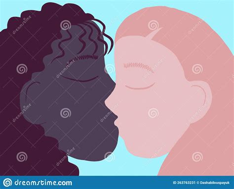 Illustration Romantic Tender Kiss Of Two Beautiful Lesbian Girls Stock