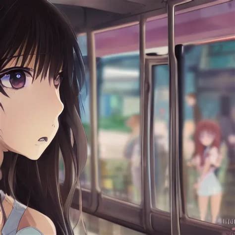 Closeup Of An Anime Girl In The Bus Station In The Stable Diffusion