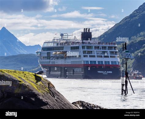 Hurtigruten Cruise Ship Trollfjord Passing The Raftsund The Strait