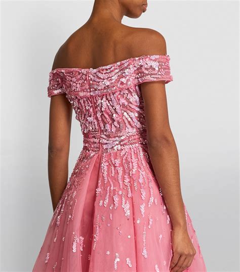 Zuhair Murad pink Embellished Off-The-Shoulder Gown | Harrods UK