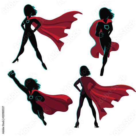 Female Superhero Silhouette Action Poses Collection Eps 10 Vector