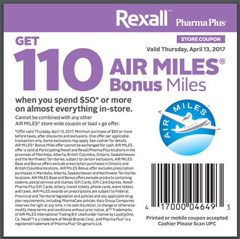Rexall Pharma Plus Canada Coupons Get 110 Air Miles When You Spend 50