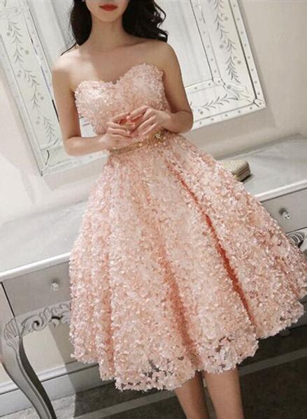 Cute Pink Floral Lace Short Sweetheart Romantic Party Dress Teen Form