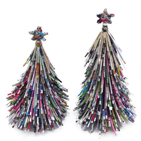 Recycled Paper Figurines News Tree Pair Paper Christmas Tree