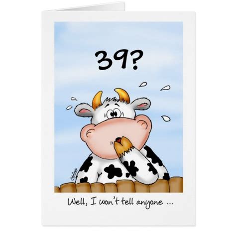 39th Birthday Humorous Card With Surprised Cow Zazzle