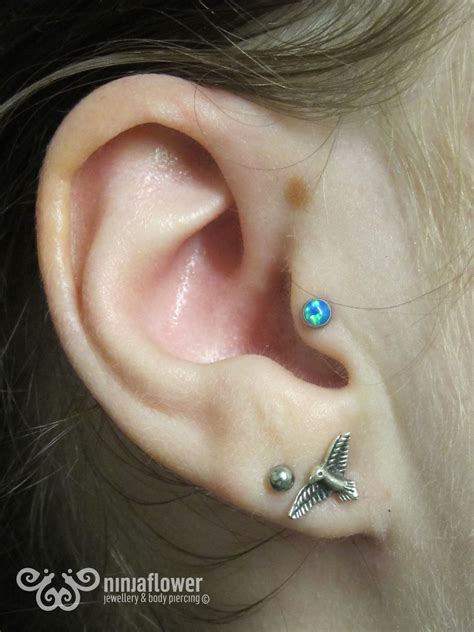 Tragus Piercing With Blue Opal Cab With Images Tragus Piercings