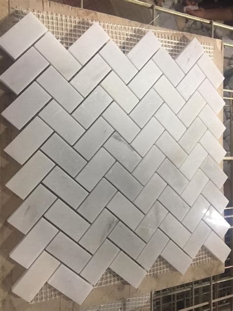 White Herringbone Mosaic Tile Stone Mosaic