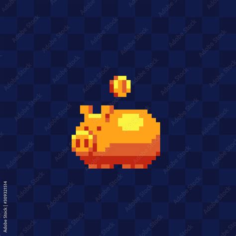 Vettoriale Stock Piggy Bank And Coin Icon Golden Money Box Pixel Art