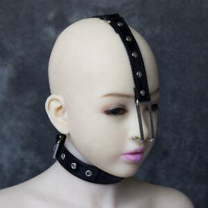 Leather Neck Collar Slave Head Harness Stainless Steel Nose Hook