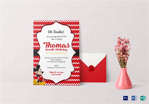 You'll find an overflowing gallery of options in assorted styles and designs, and our templates will guide you through the simple creating process in minutes. Editable Mickey Mouse Birthday Invitation Card Design Template in Word, PSD, Publisher