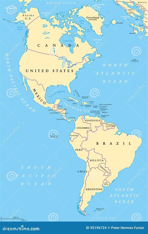 Las Américas Norte Y Suramérica Mapa Político Ilustración Del Vector