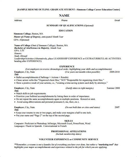 There are many possible layouts and formats when creating your curriculum vitae. 12+ Resume Outline Templates & Samples - DOC, PDF | Free ...