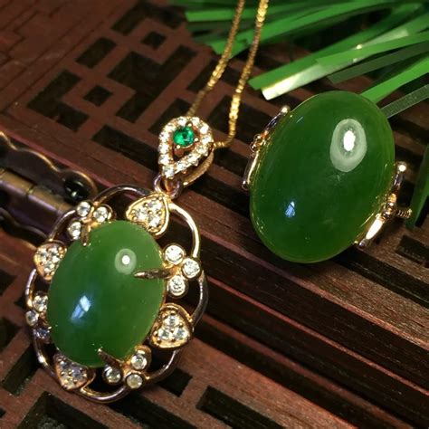 Meibapj Classic Natural Nephrite Jade Gemstone Jewelry Set Sterling