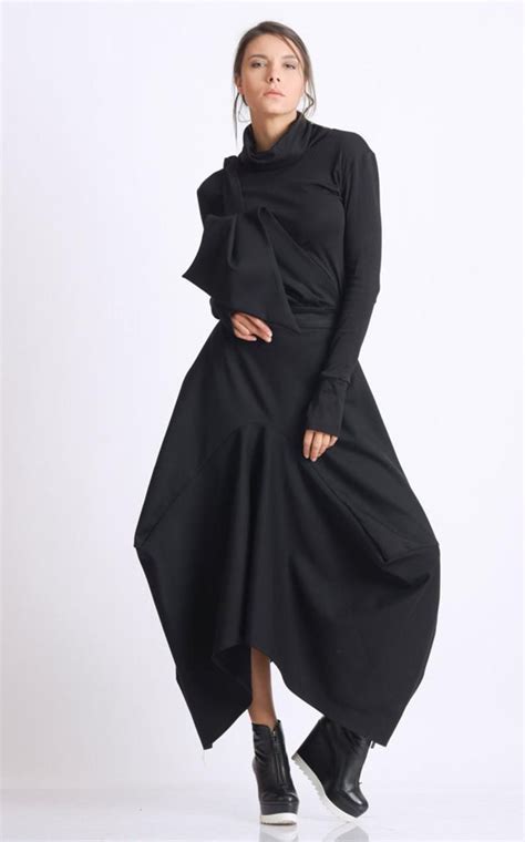 asymmetric black skirt loose long skirt black maxi etsy black skirt long long skirt black