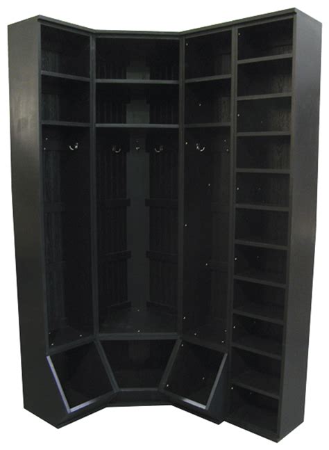 Custom Corner Locker Setup With Shelves And Doors Sawdust City Llc
